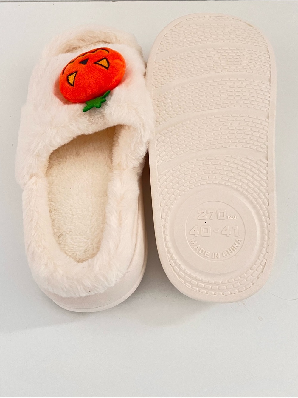 Plush Halloween Slippers with Pumpkin Accent